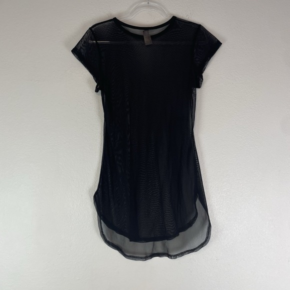 Vtg Y2K Sheer Black Mesh Tunic Top Dress Overlay Goth Grunge Layering Slits S - Picture 3 of 8